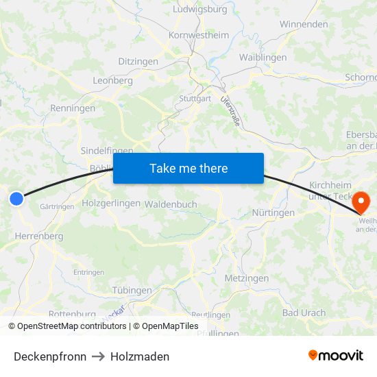 Deckenpfronn to Holzmaden map