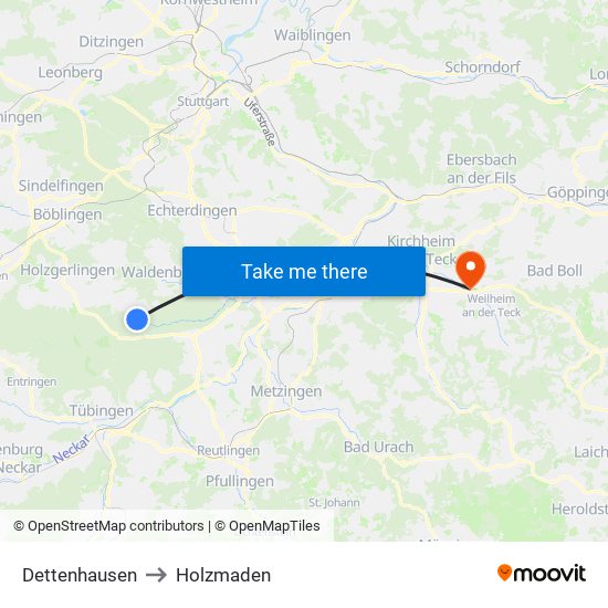 Dettenhausen to Holzmaden map