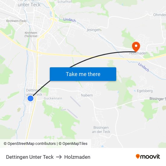 Dettingen Unter Teck to Holzmaden map
