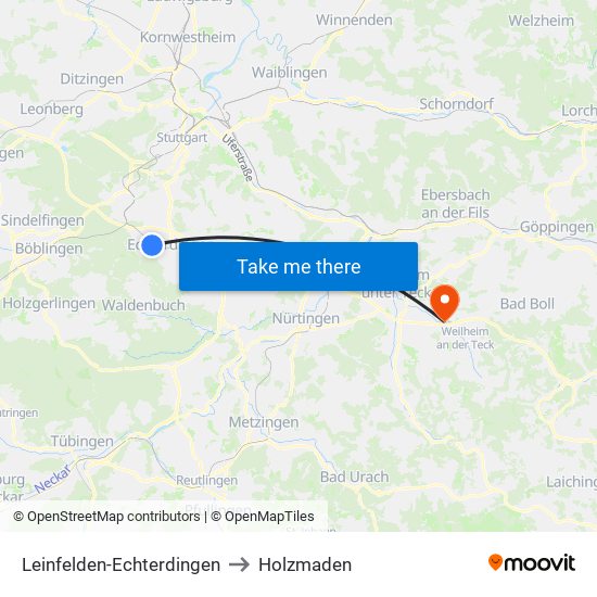 Leinfelden-Echterdingen to Holzmaden map