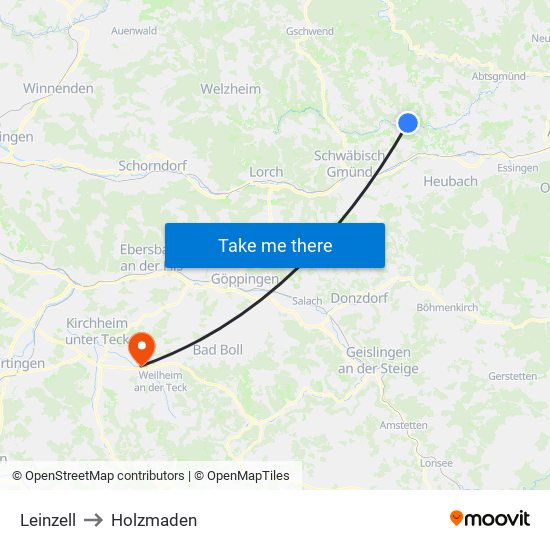 Leinzell to Holzmaden map