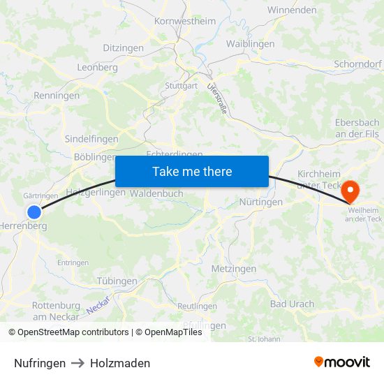 Nufringen to Holzmaden map