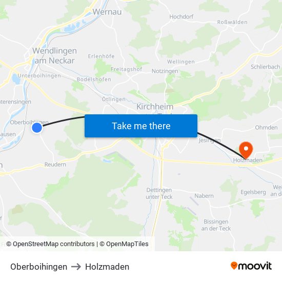 Oberboihingen to Holzmaden map