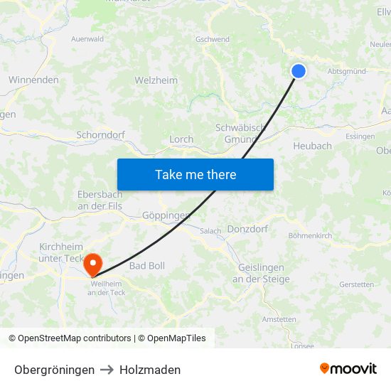 Obergröningen to Holzmaden map