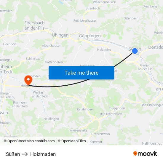 Süßen to Holzmaden map