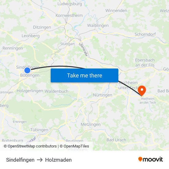 Sindelfingen to Holzmaden map