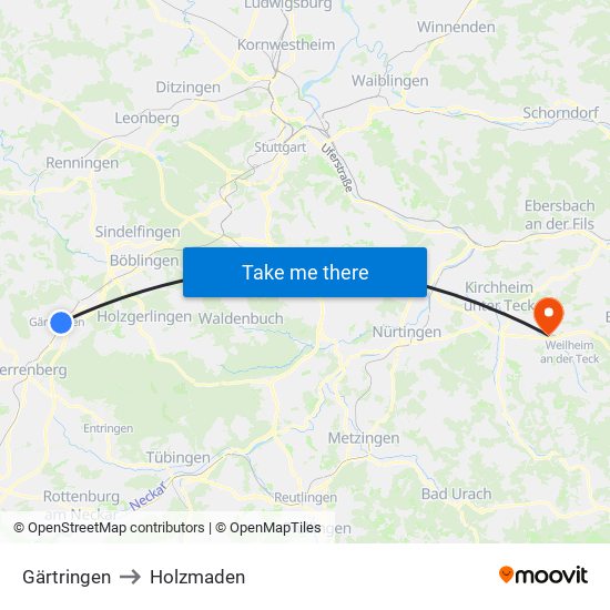 Gärtringen to Holzmaden map
