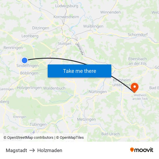 Magstadt to Holzmaden map