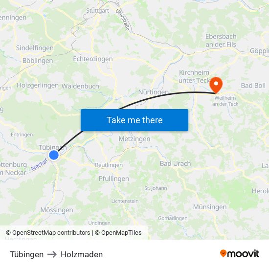 Tübingen to Holzmaden map