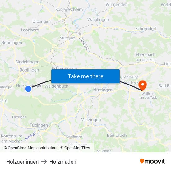 Holzgerlingen to Holzmaden map
