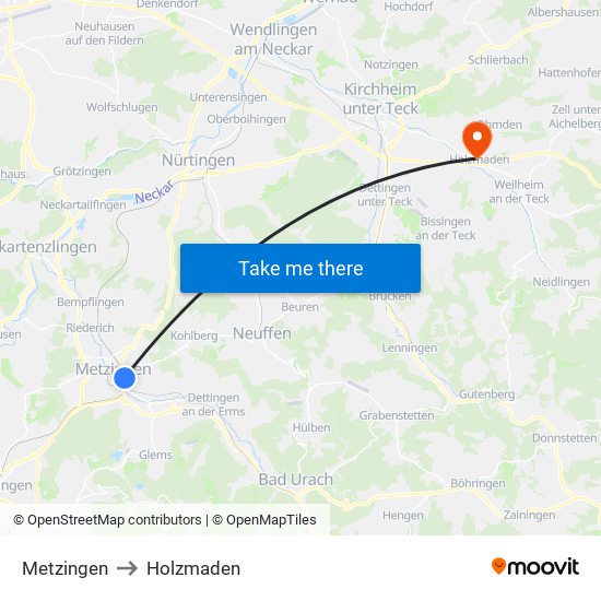 Metzingen to Holzmaden map