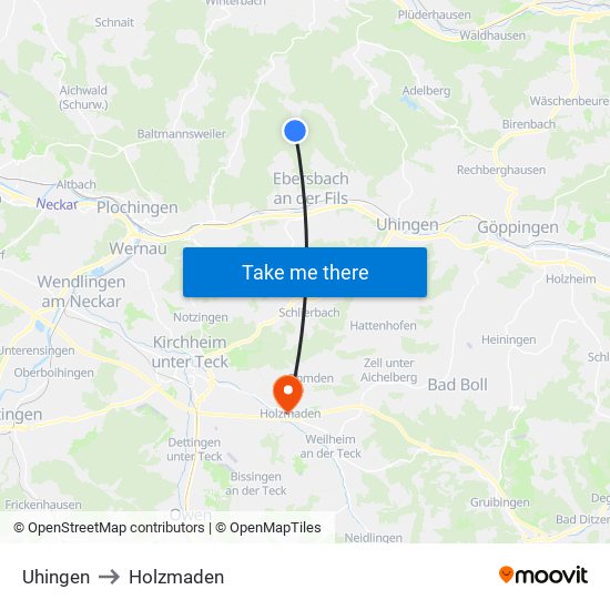 Uhingen to Holzmaden map