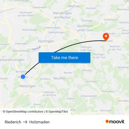 Riederich to Holzmaden map