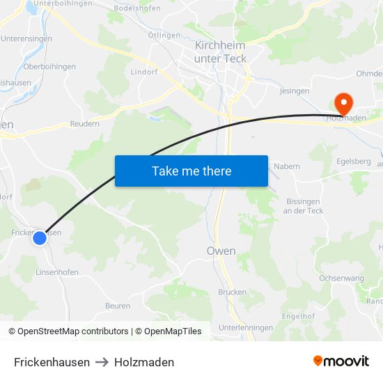 Frickenhausen to Holzmaden map