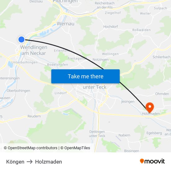 Köngen to Holzmaden map