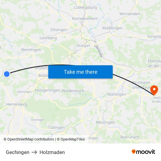 Gechingen to Holzmaden map