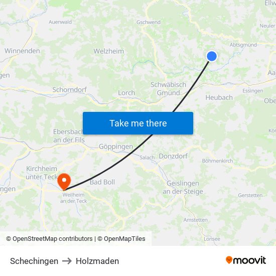 Schechingen to Holzmaden map