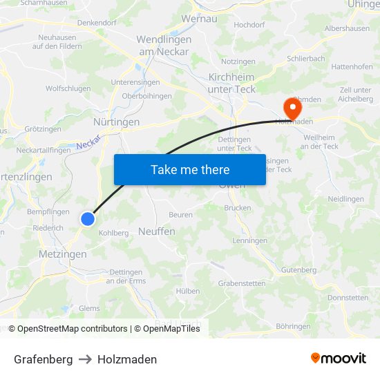 Grafenberg to Holzmaden map