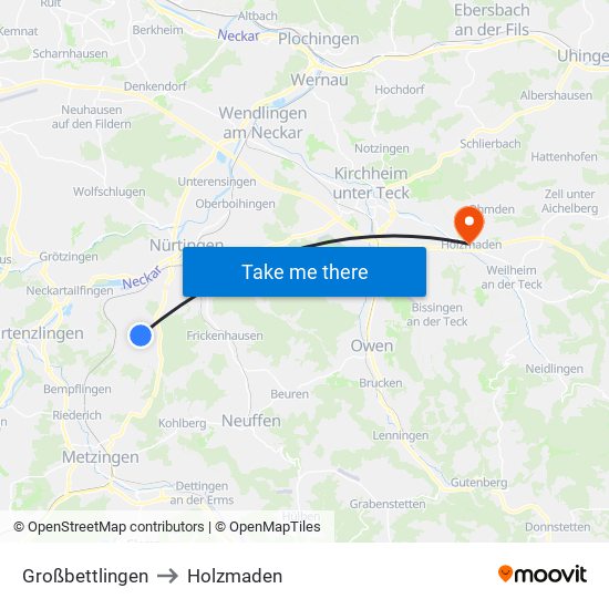 Großbettlingen to Holzmaden map