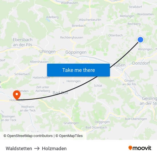 Waldstetten to Holzmaden map