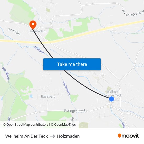 Weilheim An Der Teck to Holzmaden map