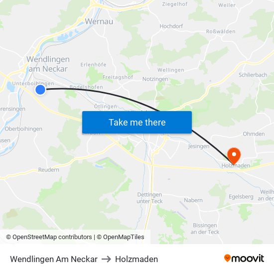Wendlingen Am Neckar to Holzmaden map