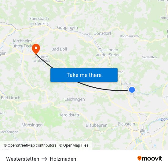 Westerstetten to Holzmaden map