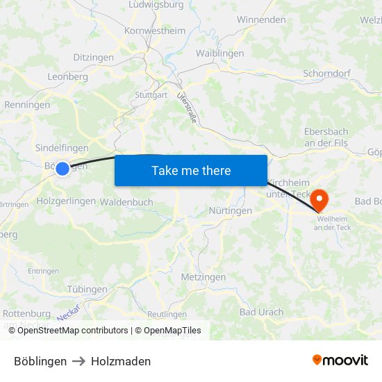 Böblingen to Holzmaden map