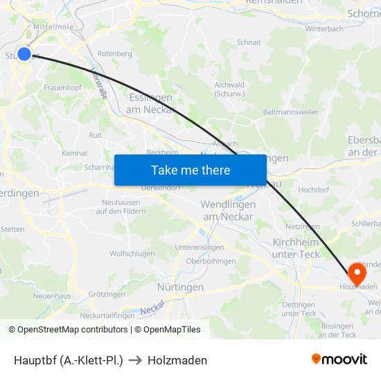 Hauptbf (A.-Klett-Pl.) to Holzmaden map