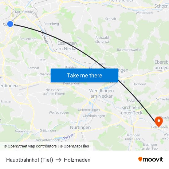 Hauptbahnhof (Tief) to Holzmaden map