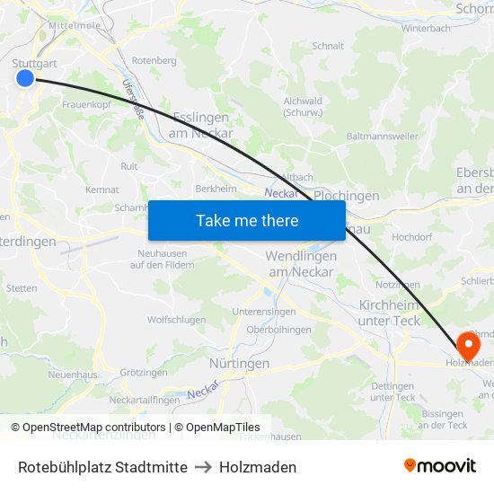 Rotebühlplatz Stadtmitte to Holzmaden map