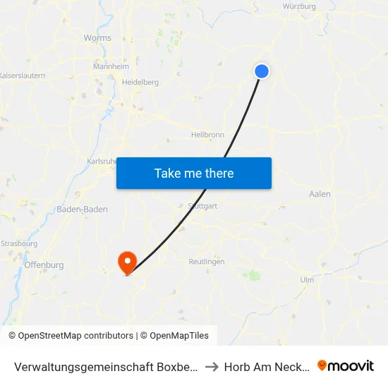 Verwaltungsgemeinschaft Boxberg to Horb Am Neckar map