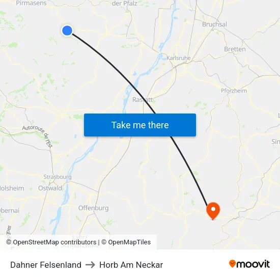 Dahner Felsenland to Horb Am Neckar map