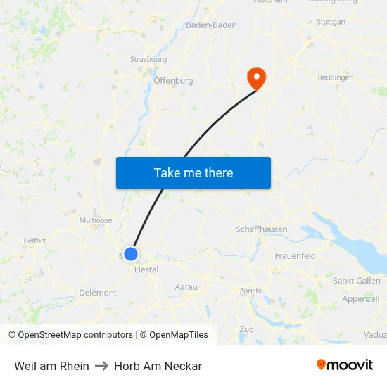 Weil am Rhein to Horb Am Neckar map