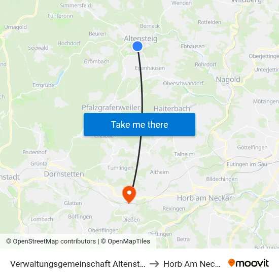 Verwaltungsgemeinschaft Altensteig to Horb Am Neckar map