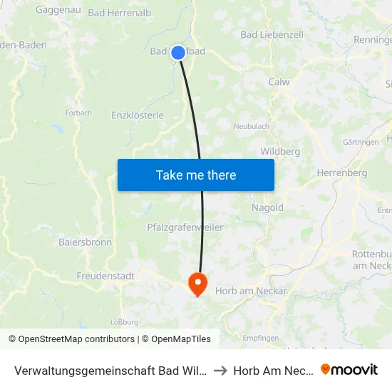 Verwaltungsgemeinschaft Bad Wildbad to Horb Am Neckar map