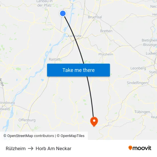 Rülzheim to Horb Am Neckar map