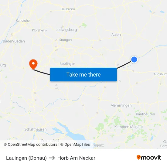 Lauingen (Donau) to Horb Am Neckar map