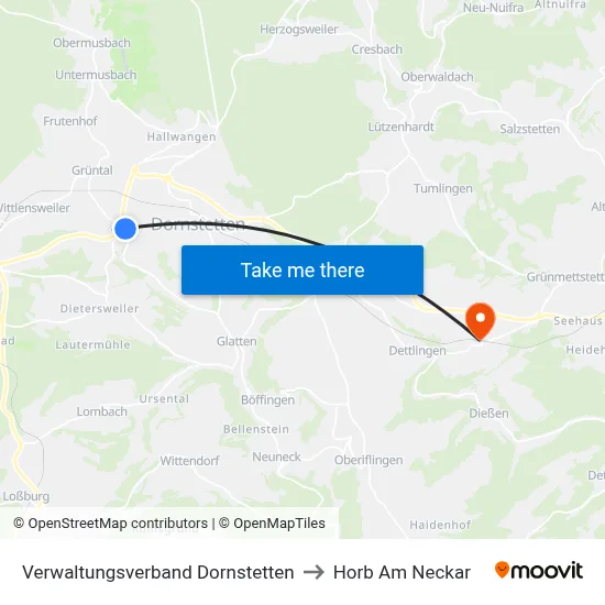Verwaltungsverband Dornstetten to Horb Am Neckar map