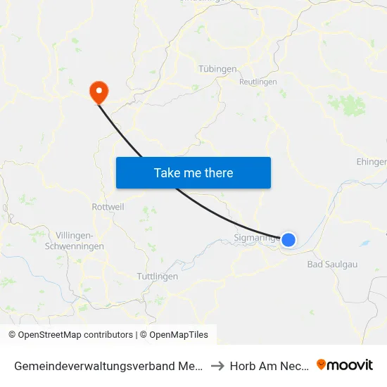 Gemeindeverwaltungsverband Mengen to Horb Am Neckar map