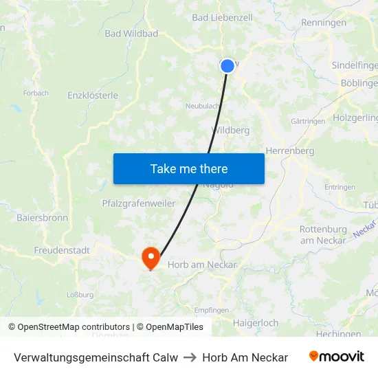 Verwaltungsgemeinschaft Calw to Horb Am Neckar map