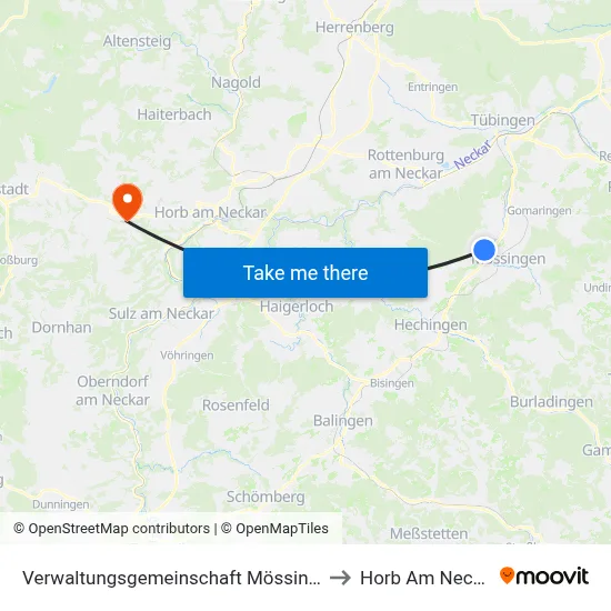 Verwaltungsgemeinschaft Mössingen to Horb Am Neckar map