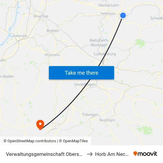 Verwaltungsgemeinschaft Obersulm to Horb Am Neckar map