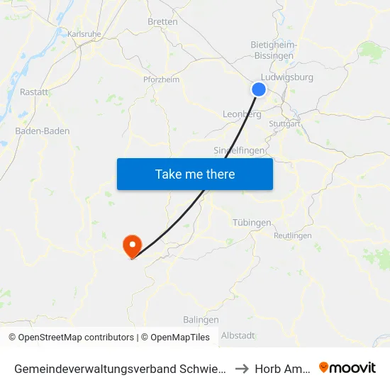 Gemeindeverwaltungsverband Schwieberdingen-Hemmingen to Horb Am Neckar map