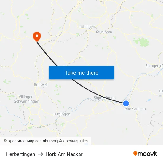 Herbertingen to Horb Am Neckar map