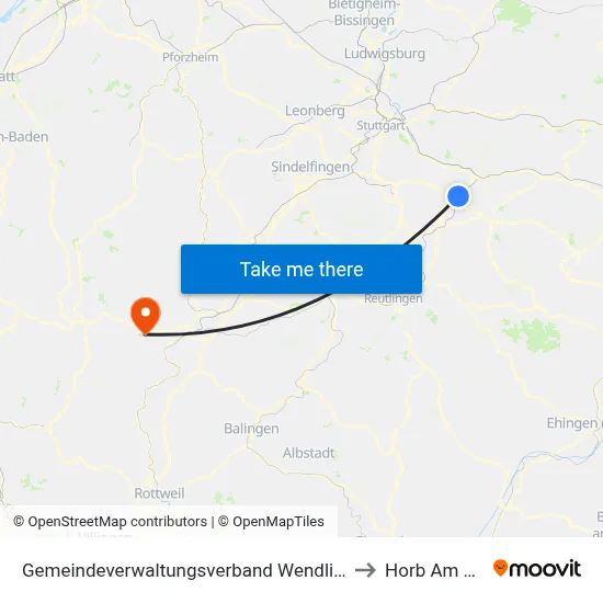 Gemeindeverwaltungsverband Wendlingen am Neckar to Horb Am Neckar map