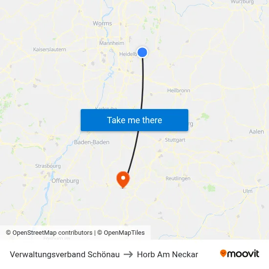 Verwaltungsverband Schönau to Horb Am Neckar map