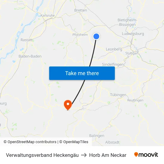 Verwaltungsverband Heckengäu to Horb Am Neckar map