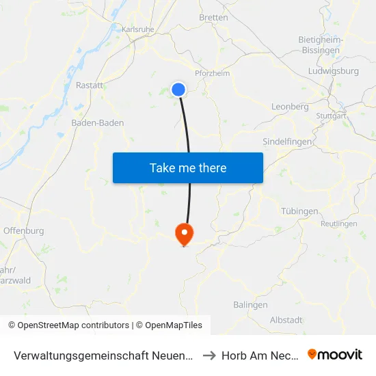 Verwaltungsgemeinschaft Neuenbürg to Horb Am Neckar map