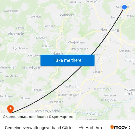 Gemeindeverwaltungsverband Gärtringen/Ehningen to Horb Am Neckar map